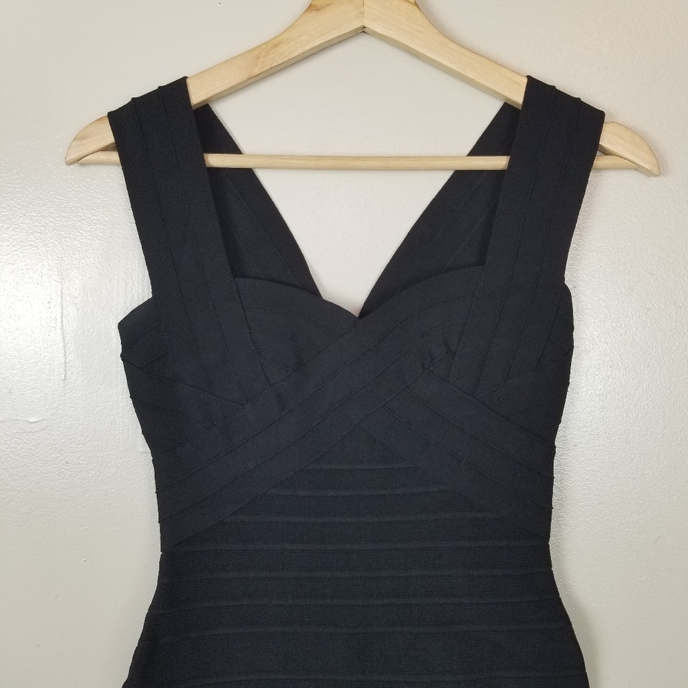 HERVE LEGER Y2K Sweetheart Neck Black Bandage Mini Bodycon Dress Sleeveless S - Picture 2 of 11
